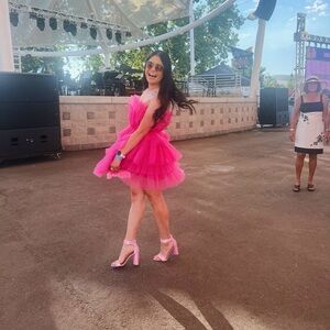 Mable Tulle Ruffle Strapless Mini Dress Hot Pink